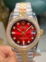 Rolex Datejust 31mm Diamond Bezel Two-tone Gold Band Red Face Lady Watch